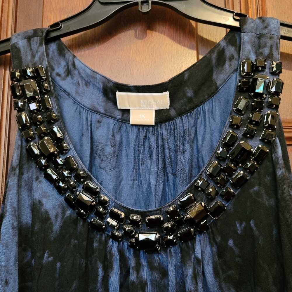 Michael Kors Tie Dye Black/Blue Dress Rhinestone Collar Size 1X - Picture 4 of 8